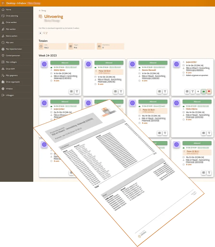 Infrabox software voor de GWW-, infra- en groensector screenshot Civiele Werken Digitale Urenbriefjes