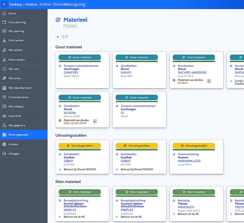 Infrabox screenshot Civiele Werken Materieelbeheer