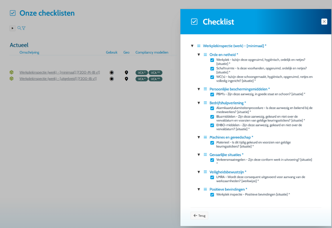 Werkplekinspectie selecteren binnen jouw organisatie