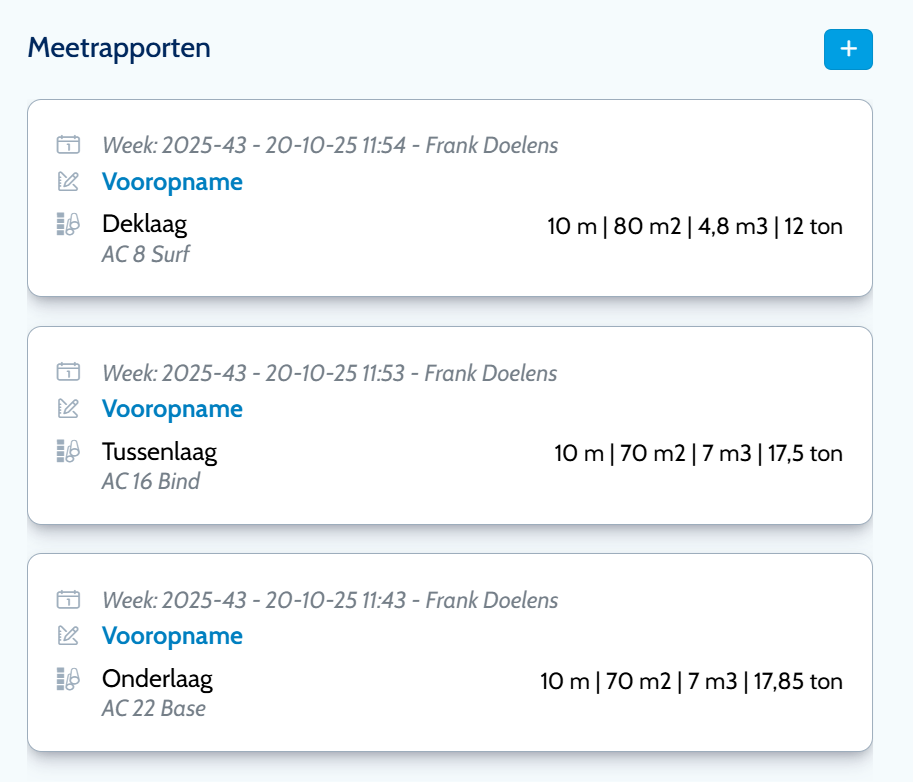 Meetrapport overzicht deelopdracht in Infrabox app